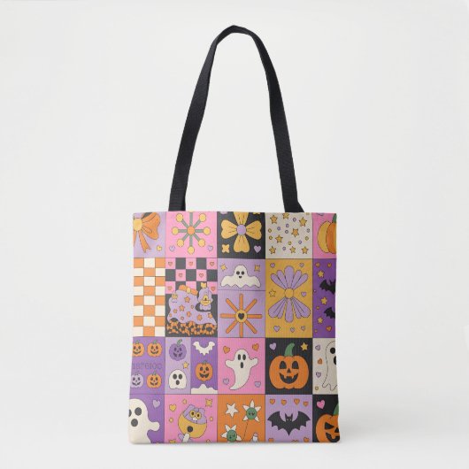 Halloween Patchwork Pattern – Feestelijke Pleinen Draagtas (Voorkant)