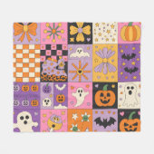 Halloween Patchwork Pattern – Feestelijke Pleinen Fleece Deken (Voorkant (Horizontaal))