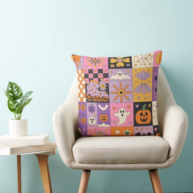 Halloween Patchwork Pattern – Feestelijke Pleinen Kussen (Stoel)