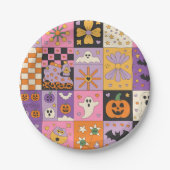 Halloween Patchwork Pattern – Feestelijke Pleinen Papieren Bordje (Voorkant)