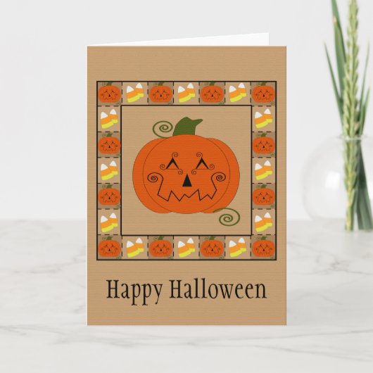 Halloween Patchwork Pumpkin Kaart (Voorkant)