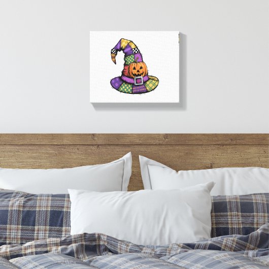 Halloween Patchwork Witch Pet Spooky Canvas Afdruk (Insitu (Slaapkamer))
