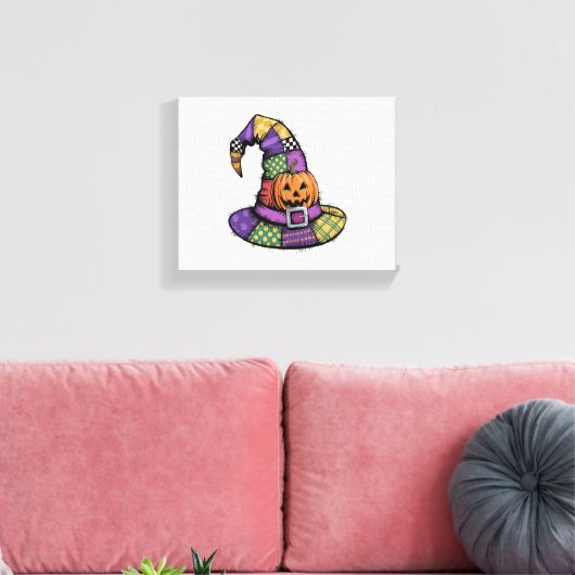 Halloween Patchwork Witch Pet Spooky Canvas Afdruk (Insitu (Woonkamer))