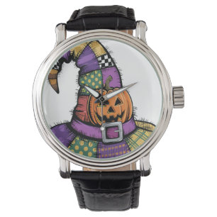 Halloween Patchwork Witch Pet Spooky Horloge