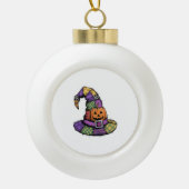 Halloween Patchwork Witch Pet Spooky Keramische Bal Ornament (Voorkant)