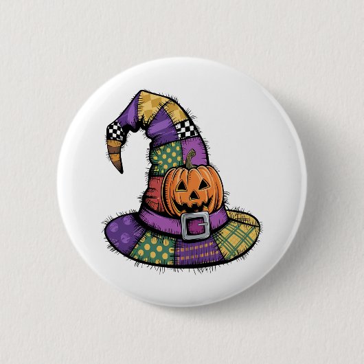 Halloween Patchwork Witch Pet Spooky Ronde Button 5,7 Cm (Voorkant)