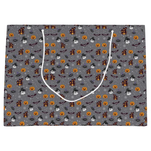 Halloween patroon grijs groot cadeauzakje (Voorkant)