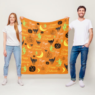 Halloween Patroon Oranje Fleece Deken