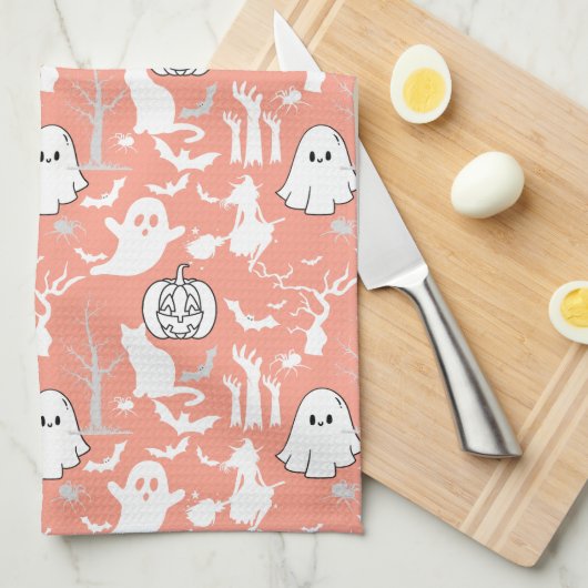 Halloween patroon. Spooky en schattig.b L Sinaasap Theedoek (Quarter Fold)