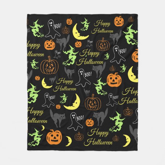 Halloween Pattern Black Fleece Deken (Voorkant)