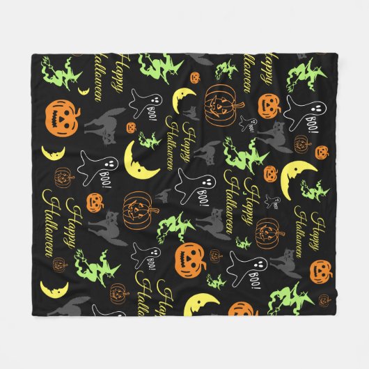 Halloween Pattern Black Fleece Deken (Voorkant (Horizontaal))