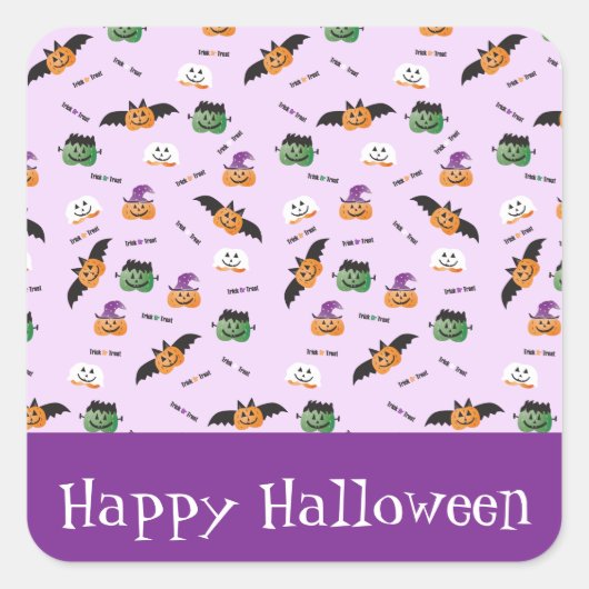 Halloween Pattern Dank je Paars Vierkante Sticker (Voorkant)