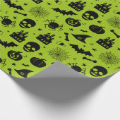 Halloween Pattern Green en Black Cadeaupapier (Hoek)