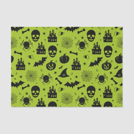 Halloween Pattern Green en Black Tissuepapier (Voorkant)