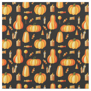 Halloween Pattern, Oranje pompoenen, Snoep & kaars Stof