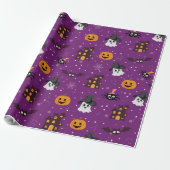 Halloween Pattern Paars Cadeaupapier (Uitgerold)