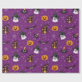 Halloween Pattern Paars Cadeaupapier (Vlak)