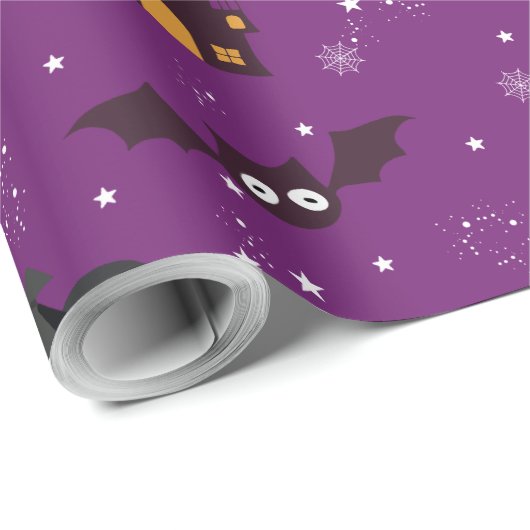 Halloween Pattern Paars Cadeaupapier (Rol Hoek)