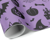 Halloween Pattern Paars en Black Cadeaupapier (Rol Hoek)
