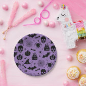 Halloween Pattern Paars en Black Papieren Bordje (Feest)