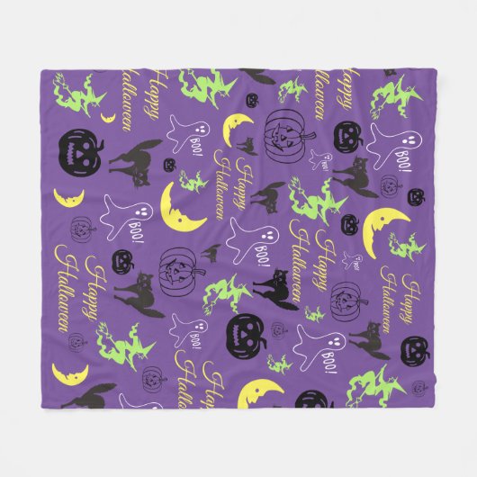 Halloween Pattern Paars Fleece Deken (Voorkant (Horizontaal))