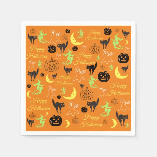 Halloween Pattern Sinaasappel Servet (Voorkant)