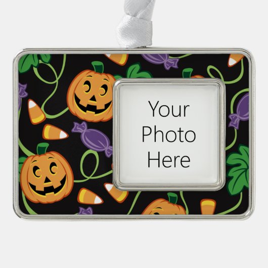 HALLOWEEN PATTERN VERZILVERD KADER ORNAMENT (Voorkant)
