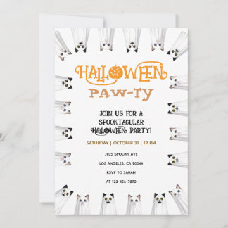 Halloween Pawty Griezels Charmante Geest Kat Party Kaart