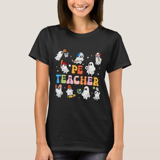 Halloween Pe Teacher Ghost Playing Sports Physical T-shirt (Voorkant)