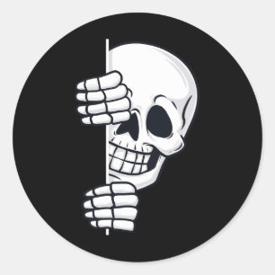 Halloween Peeking Skeleton Scary Boys Girls Kinder Ronde Sticker