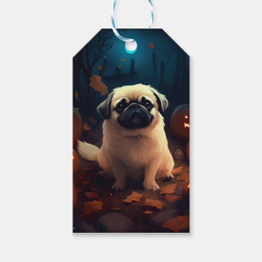 Halloween Pekingese with Pumpkins Scary Cadeaulabel (Voorkant)