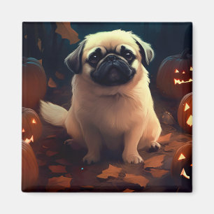 Halloween Pekingese with Pumpkins Scary Magneet