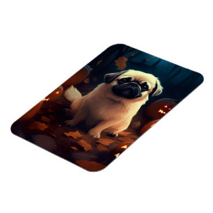 Halloween Pekingese with Pumpkins Scary Magneet