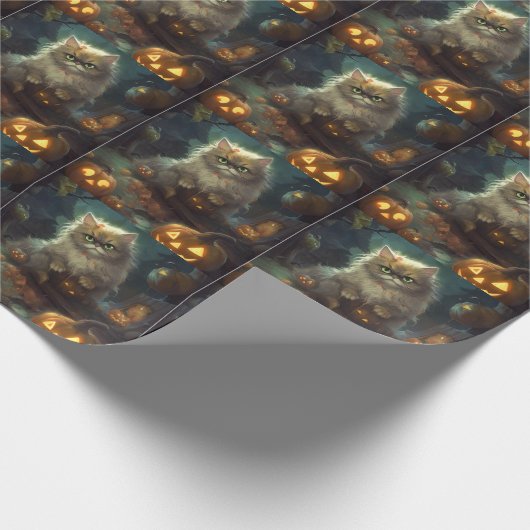 Halloween Persian Kat met pompoenen eng Cadeaupapier (Hoek)