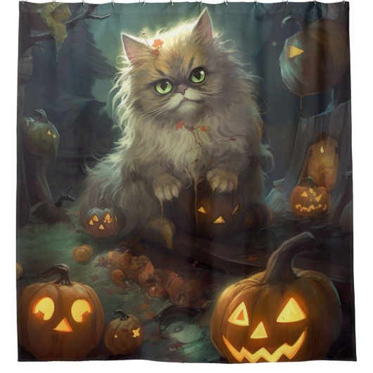 Halloween Persian Kat met pompoenen eng Douchegordijn (Voorkant)