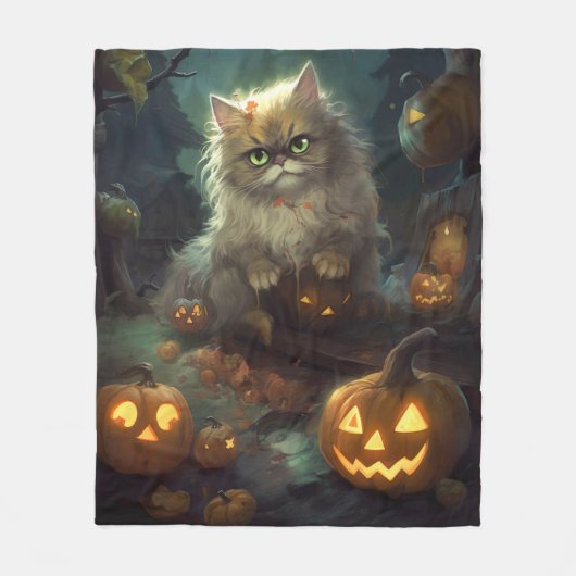 Halloween Persian Kat met pompoenen eng Fleece Deken (Voorkant)