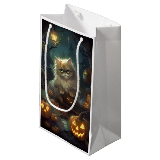 Halloween Persian Kat met pompoenen eng Klein Cadeauzakje (Voorkant Gekanteld)