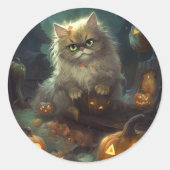 Halloween Persian Kat met pompoenen eng Ronde Sticker (Voorkant)