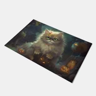 Halloween Perzische Kat Met Pompoenen Griezelen Deurmat
