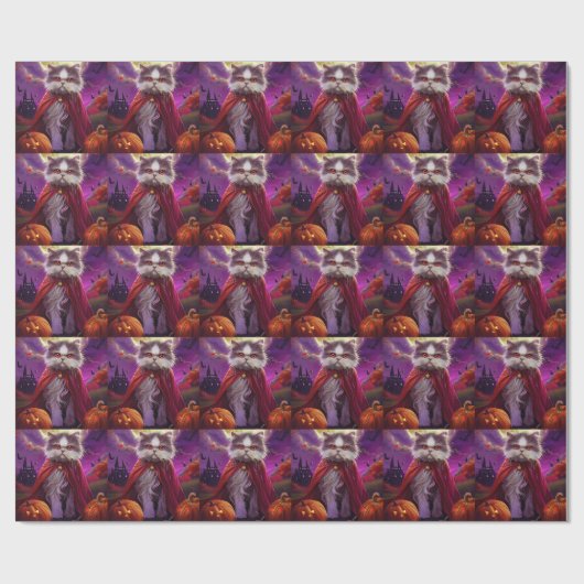 Halloween Perzische Kat Vampier Pompoenen eng Cadeaupapier (Vlak)