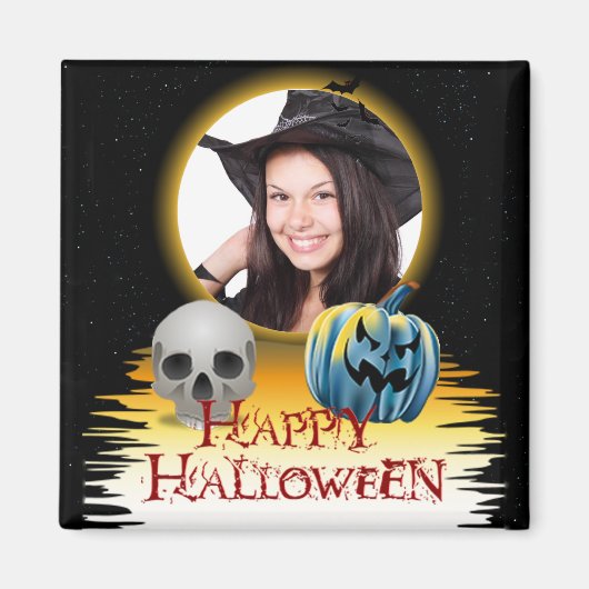 Halloween Photo Lijst Skull en Jack o' Lantern Magneet (Voorkant)