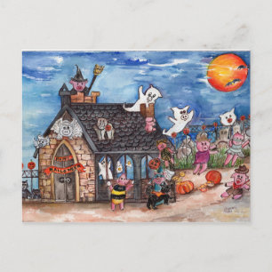 Halloween Pigs Trick or treat, Ghosts waterverf Briefkaart