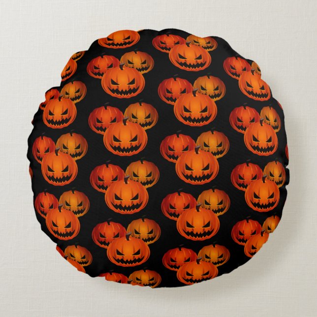 Halloween Pillow Scary Pumpkins Rond Kussen (Voorkant)