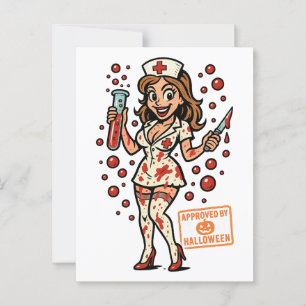 Halloween Pin-Up Nurse - griezelige Schattigee Car Briefkaart