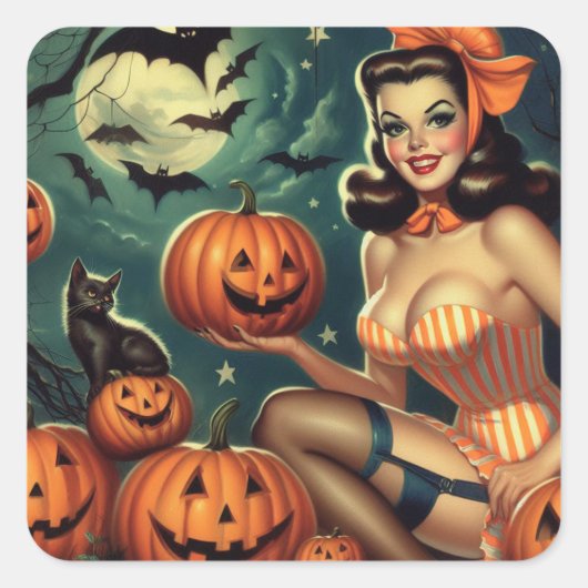 Halloween Pin Up Vierkante Sticker (Voorkant)