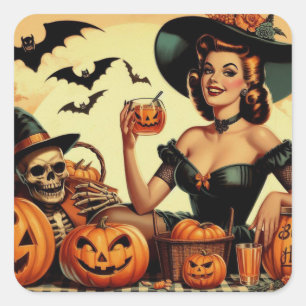 Halloween Pin-Up Vierkante Sticker