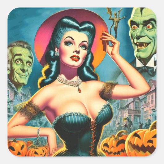  Halloween Pin-up Vierkante Sticker (Voorkant)