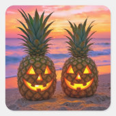 Halloween Pineapple Jack-o-lanterns On a Beach Vierkante Sticker (Voorkant)