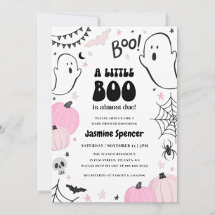 Halloween Pink Little Boo Baby shower Kaart