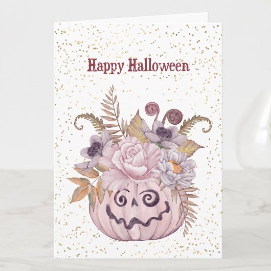 Halloween Pink Pumpkin Floral Kaart